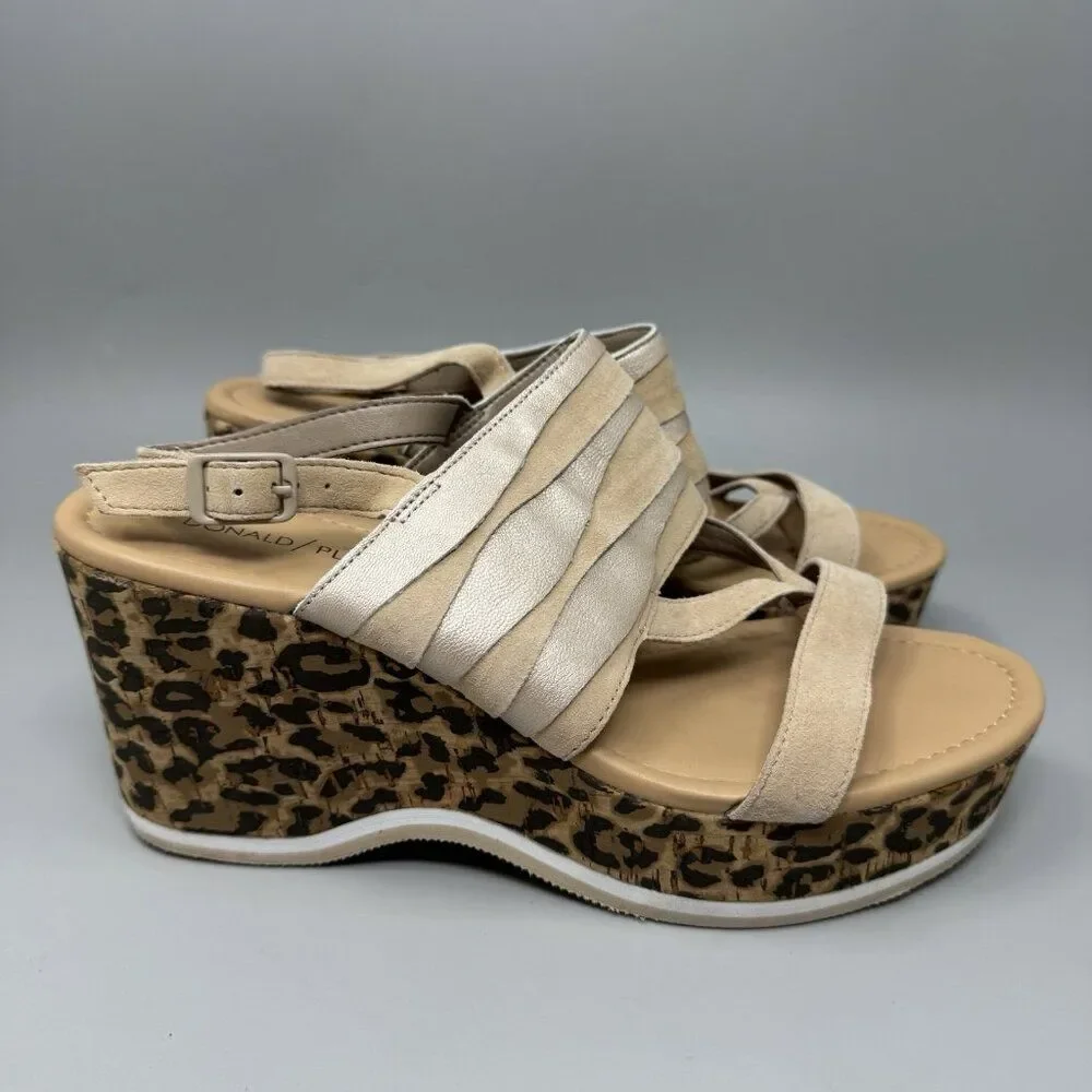 Donald Pliner Womens Valri Wedge Slides Sandals Leopard Print Cork Platform 9M